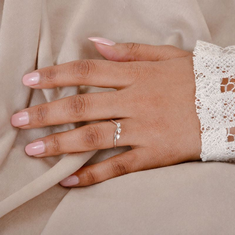 Three Stone Diamond Pear Cut Chevron Fine Gold Ring