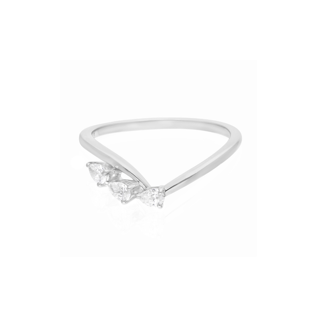 Three Stone 0.21Ct SI/HI Natural Diamond Pear Cut Chevron Gold Ring