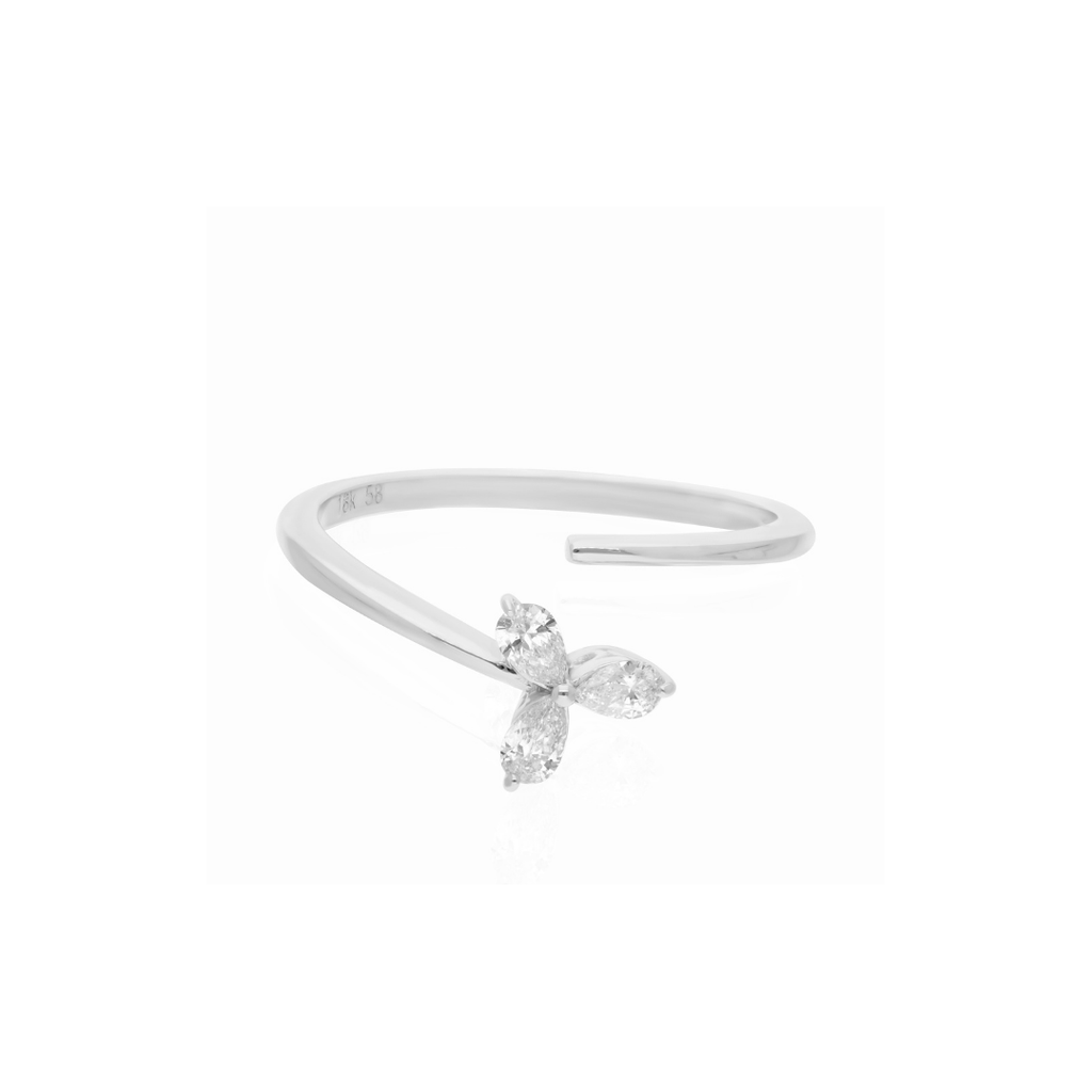 Delicate Floral Pear Cut 0.21Ct Natural Diamond Open Band Gold Ring
