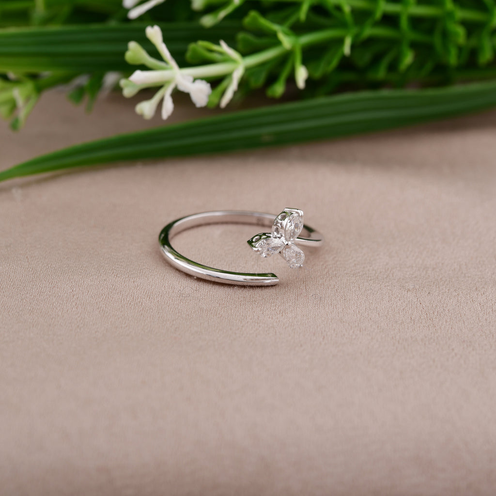 Delicate Floral Pear Cut 0.21Ct Natural Diamond Open Band Gold Ring