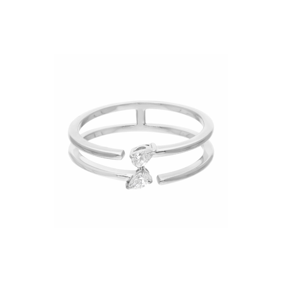 Minimalist Pear Cut Natural Diamond Double Band Open Gold Ring