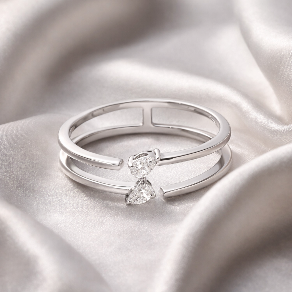 Minimalist Pear Cut Diamond Double Band Ring
