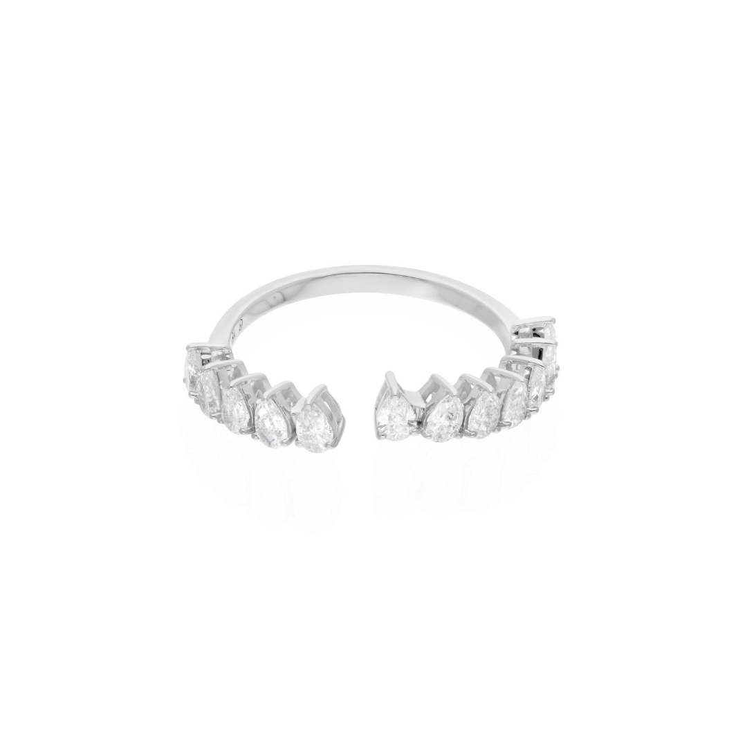 Pear Cut SI/HI Natural Diamond Open Cuff Gold Proposal Band Ring