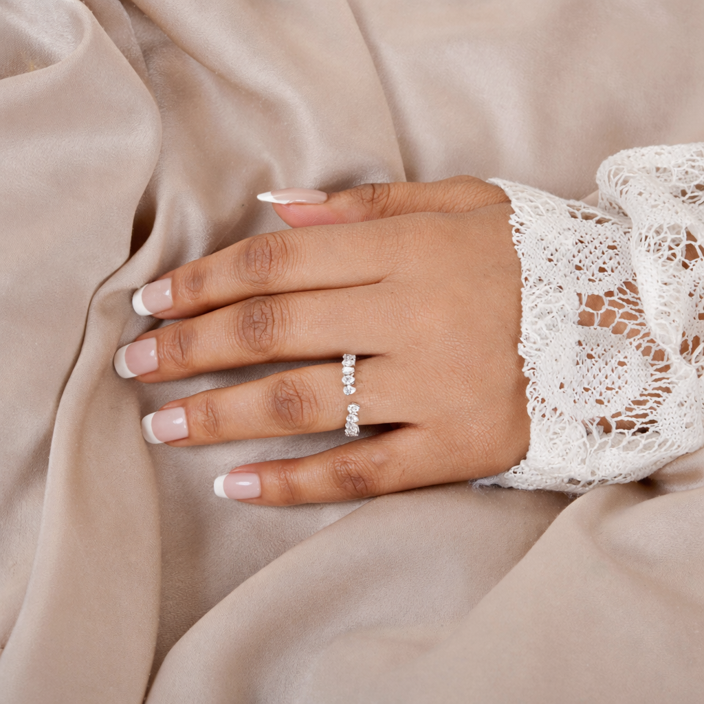 Pear Cut Natural Diamond Open Cuff Band Ring