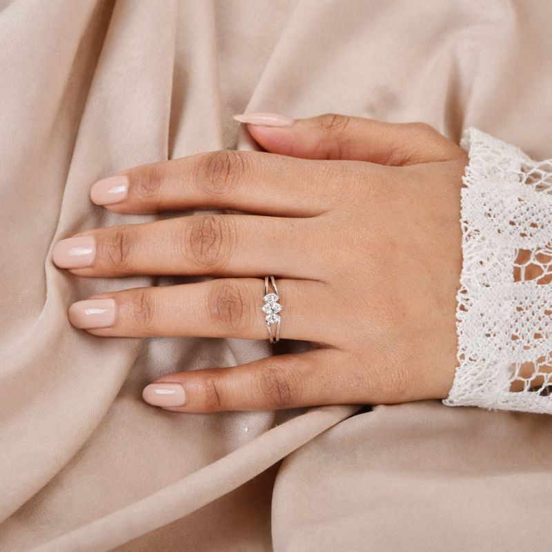 Marquise Shape Three Stone Diamond Double Band Ring