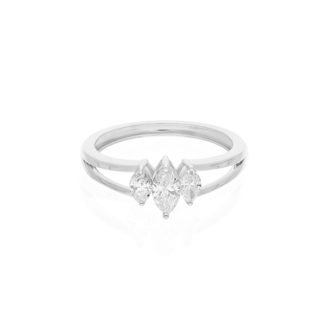 Marquise Shape 0.58Ct Three Stone Double Band Gold Proposal Ring