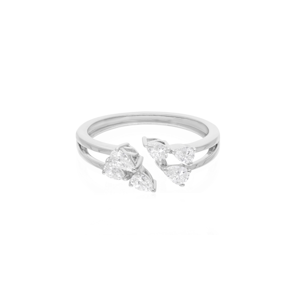 Dainty Pear Shape Natural Diamond Open Cuff Gold Ring Jewelry