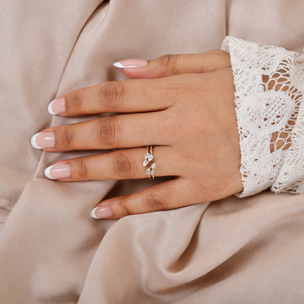 Dainty Pear Shape Natural Diamond Open Cuff Gold Ring
