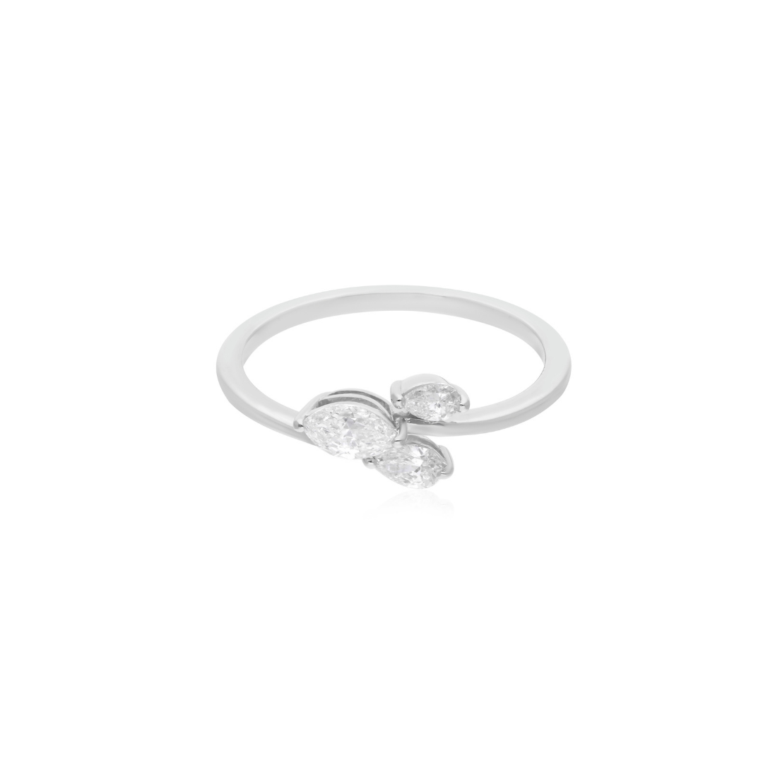 3-Stone 0.42Ct Natural Diamond Marquise Shape Fine Gold Ring Jewelry