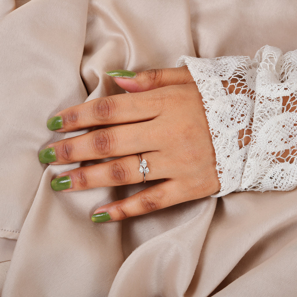 3-Stone 0.42Ct Natural Diamond Marquise Shape Fine Gold Ring Jewelry