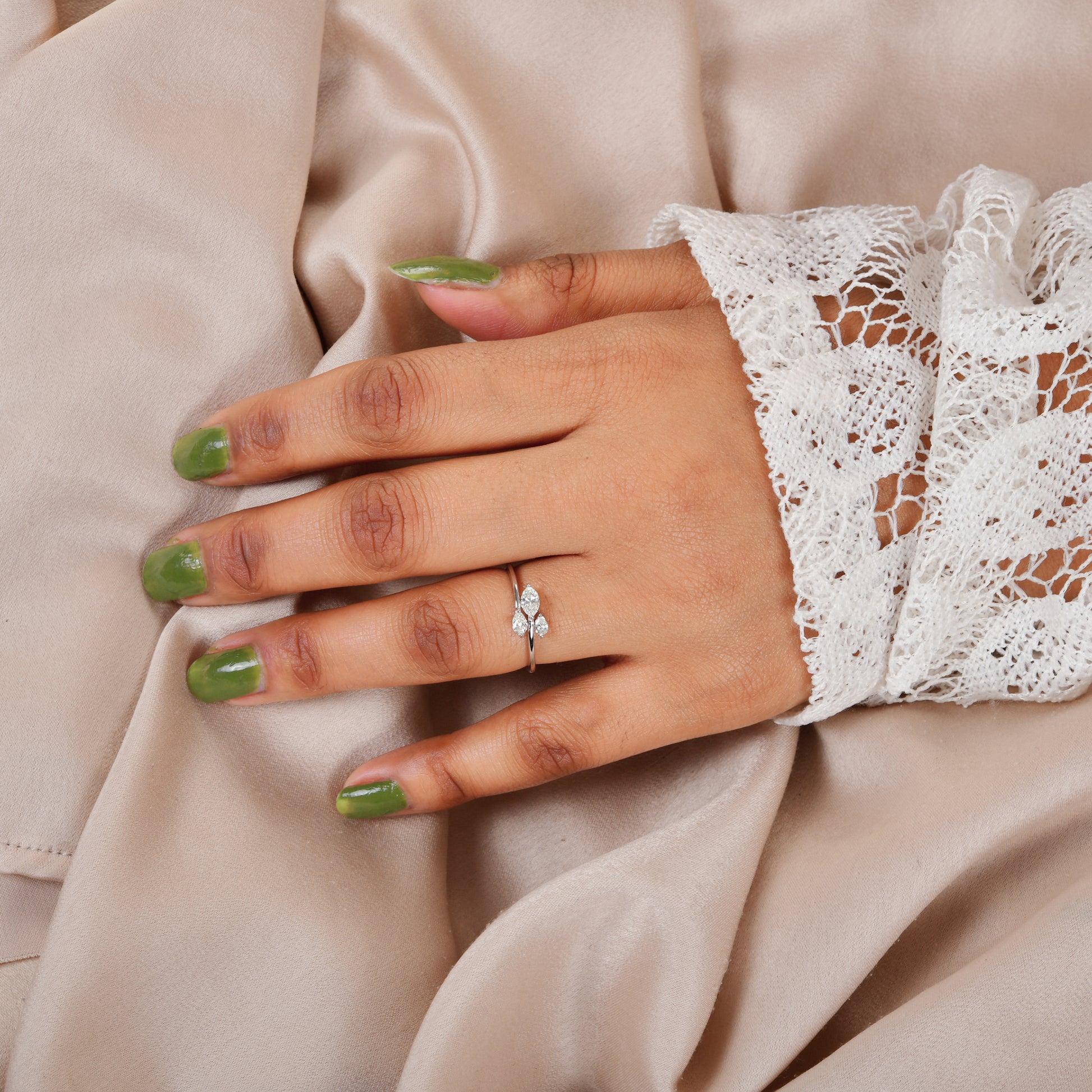 3-Stone 0.42Ct Natural Diamond Marquise Shape Fine Gold Ring Jewelry