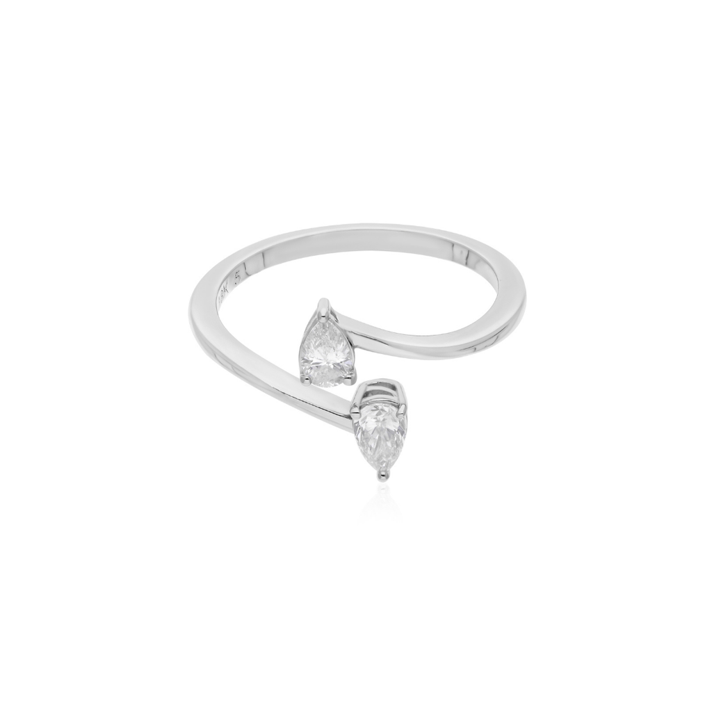 Dainty 0.37Ct Pear Cut Natural Diamond Open Band Gold Promise Ring