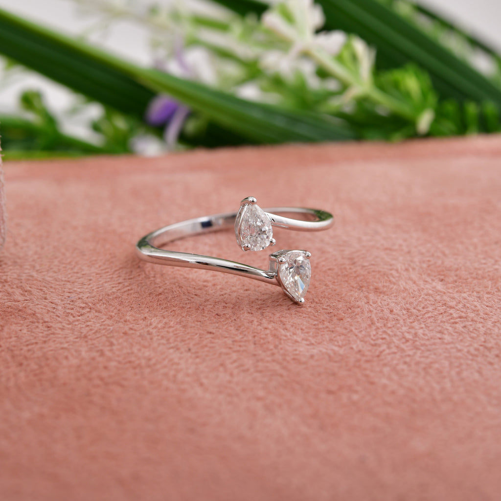 Dainty 0.37Ct Pear Cut Natural Diamond Open Band Gold Promise Ring