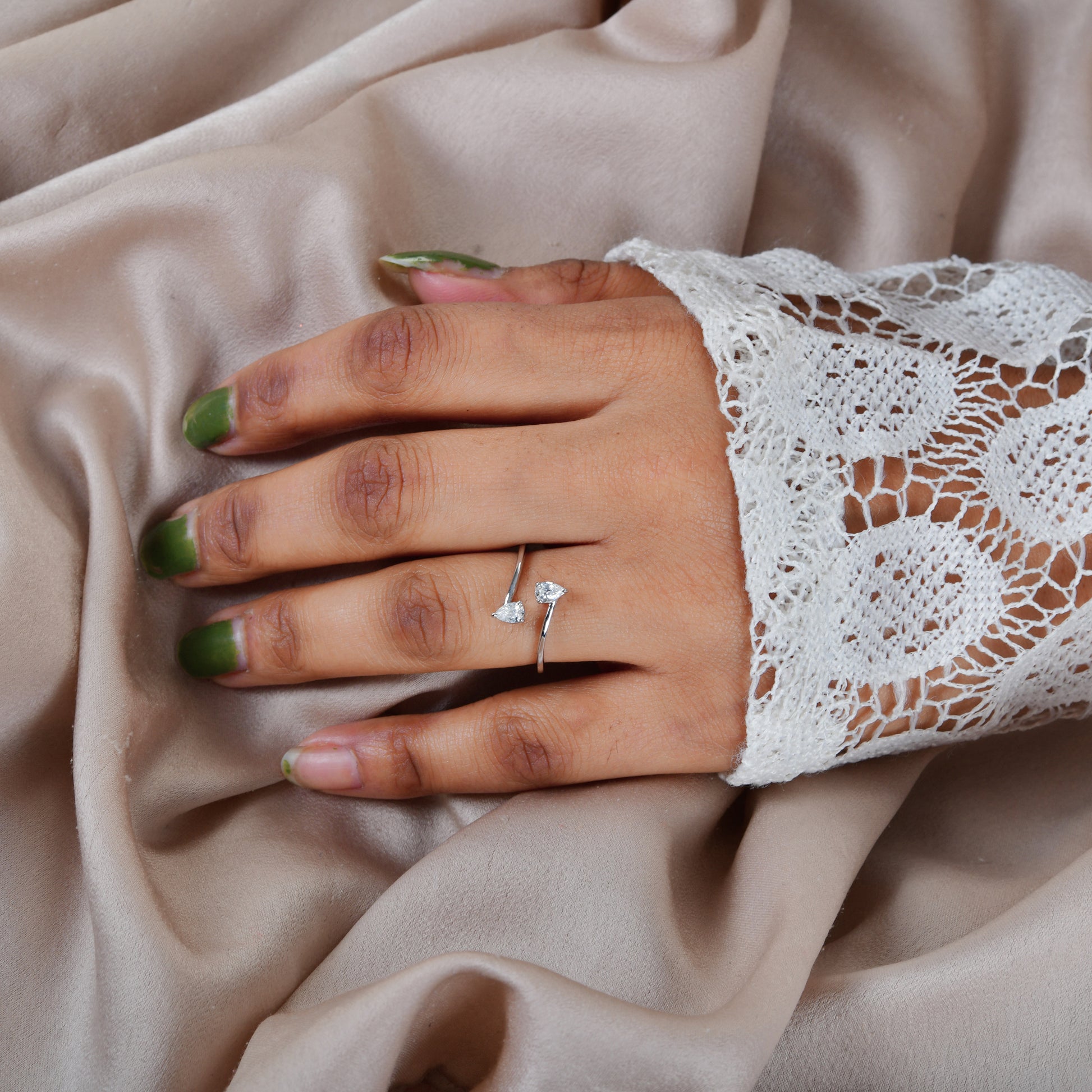 Dainty 0.37Ct Pear Cut Natural Diamond Open Band Gold Promise Ring