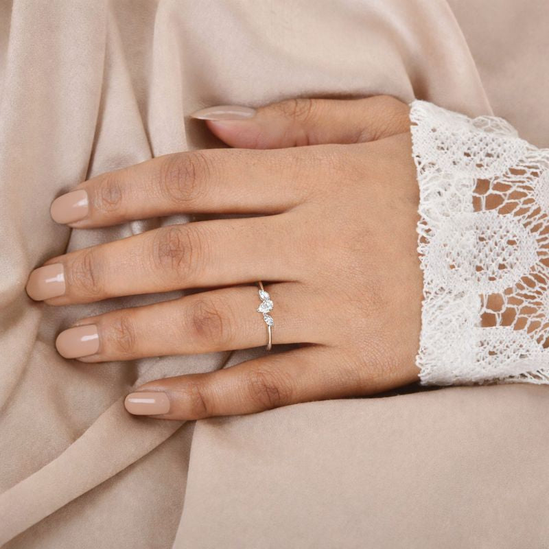 Classic Three Stone Diamond Fine Gold Band Ring