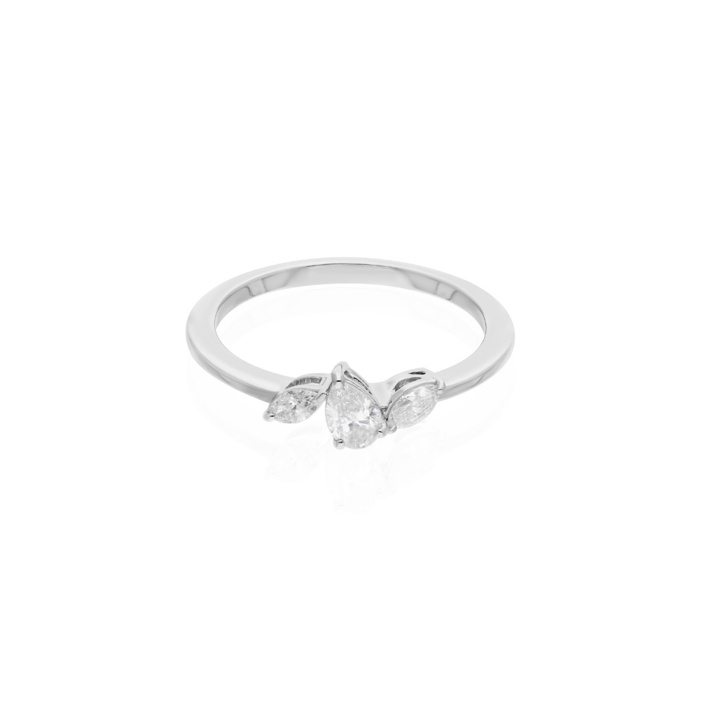 0.37Ct Three Stone Real Natural Diamond Gold Band Ring Jewelry