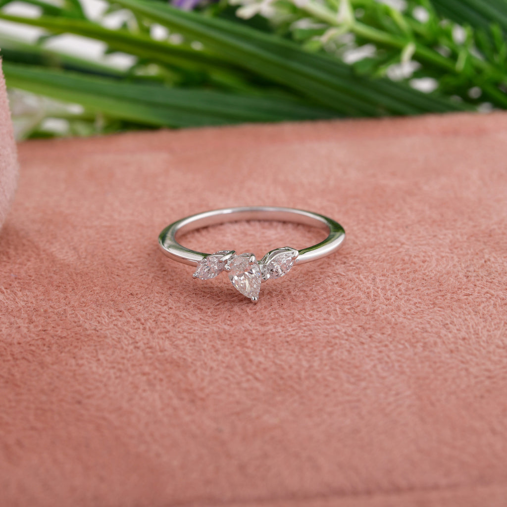 0.37Ct Three Stone Real Natural Diamond Gold Band Ring Jewelry