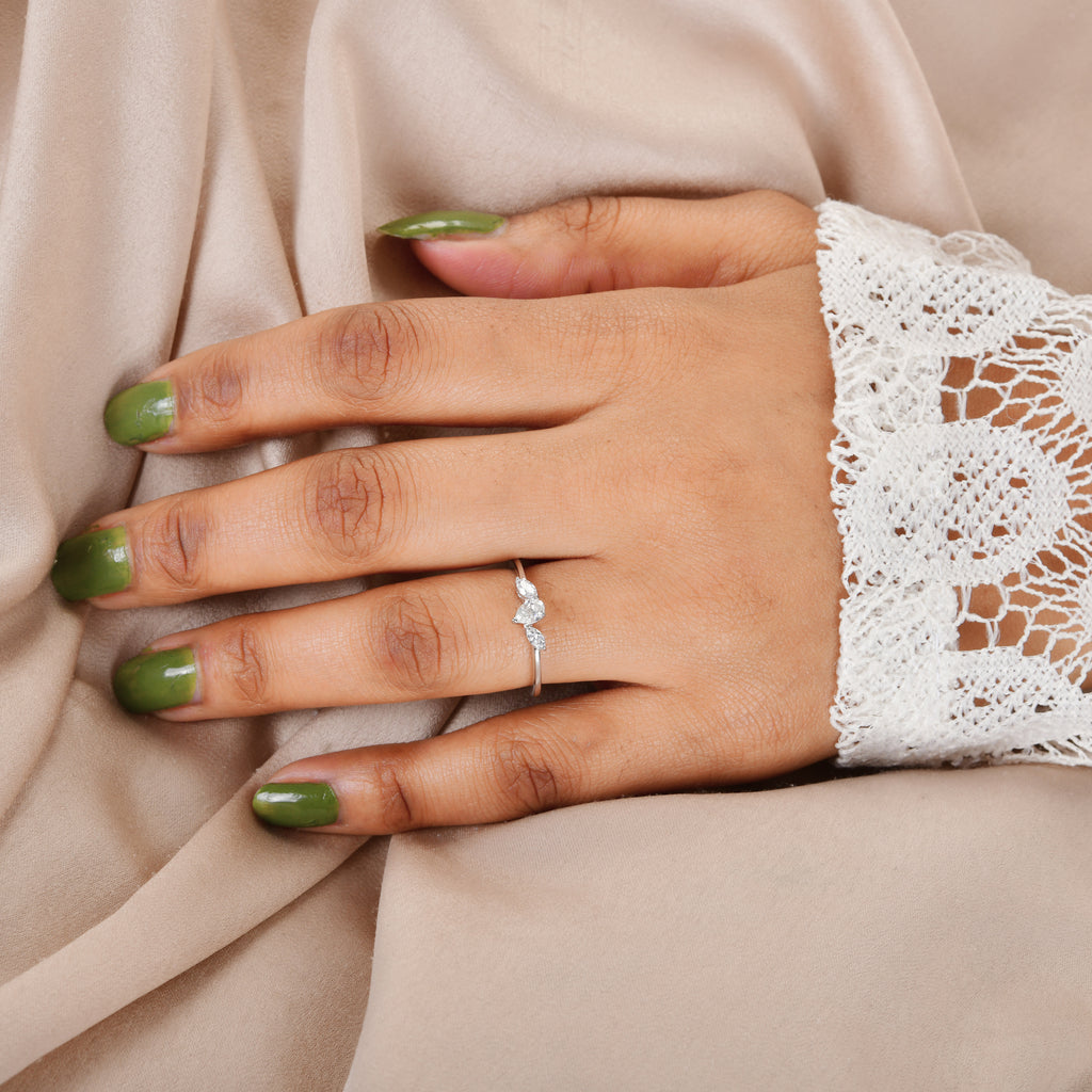 0.37Ct Three Stone Real Natural Diamond Gold Band Ring Jewelry