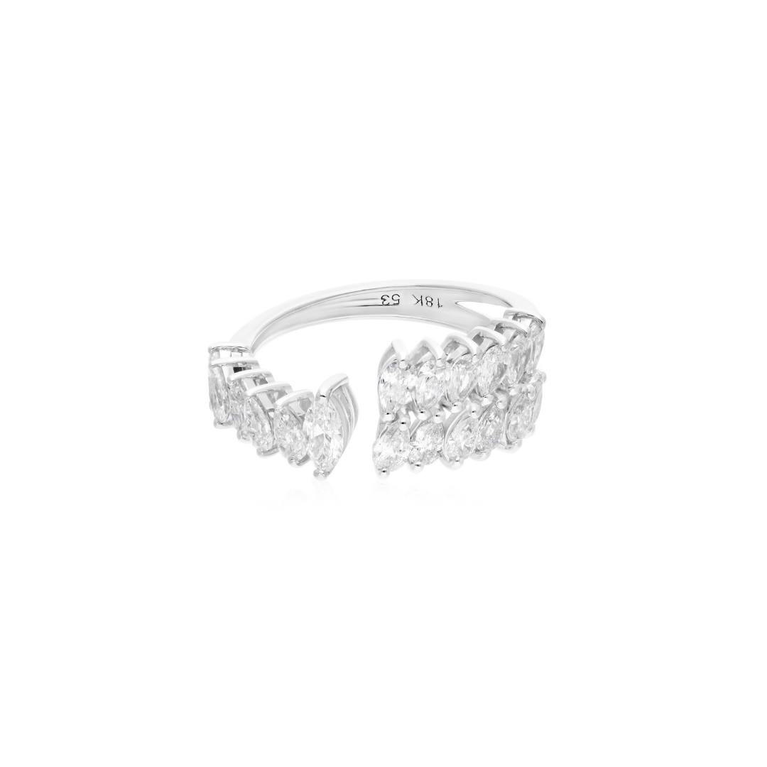 Marquise Cut 1.21Ct Natural Diamond Double Band Open Engagement Ring