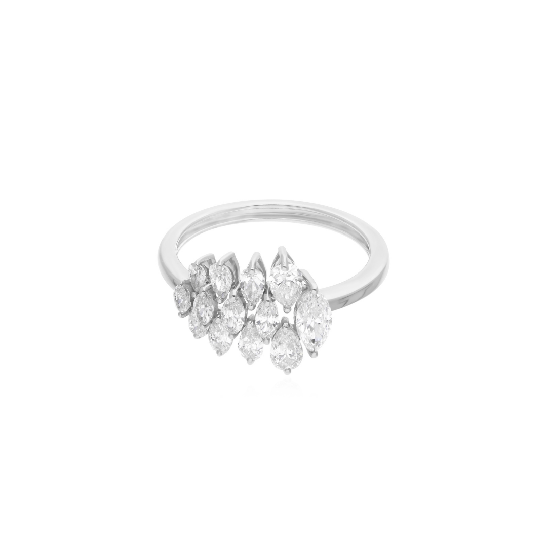 Marquise Cut 1.21 Natural Diamond Cluster Engagement Fine Gold Ring