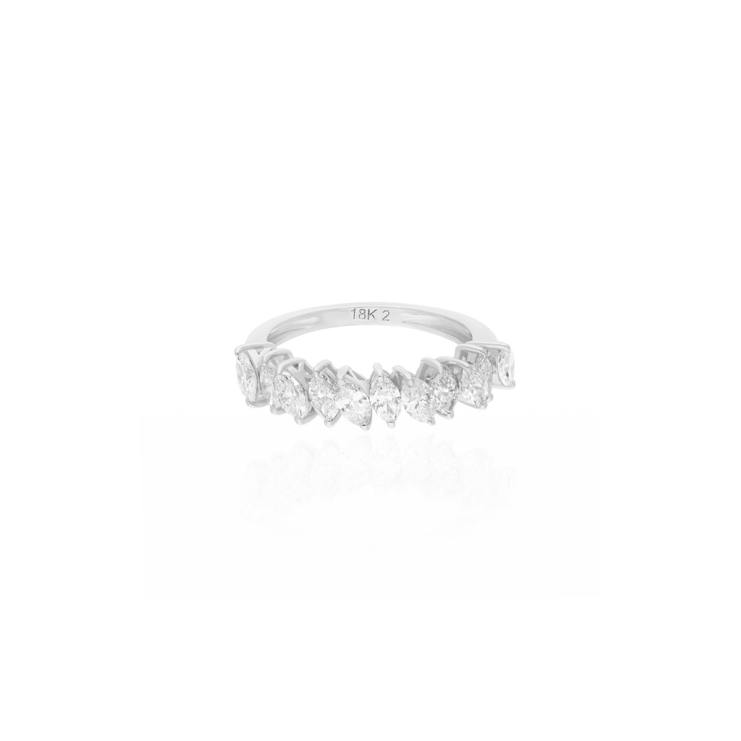 Handmade Marquise Cut 1.37Ct Natural Diamond Half Eternity Stacking Gold Ring