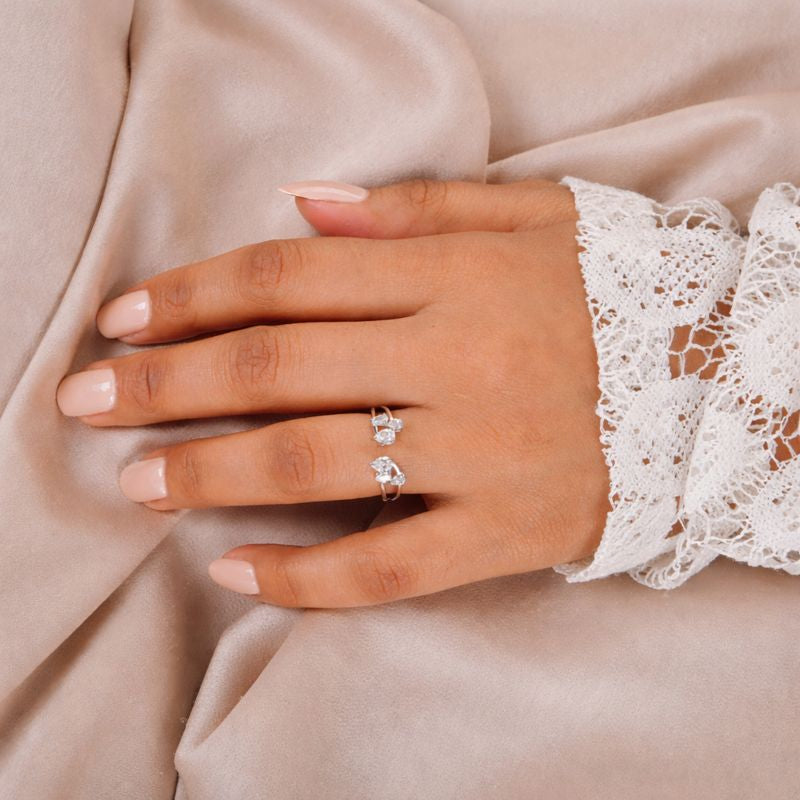 Pear Cut Natural Diamond Open Cuff Ring in Fine Gold