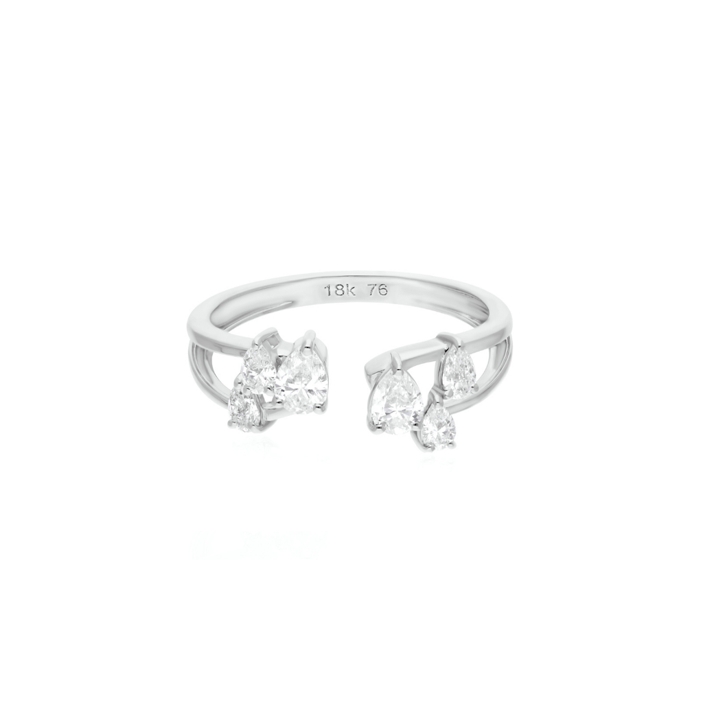 Pear Cut 0.65Ct Natural Diamond Open Cuff Gold Band Ring