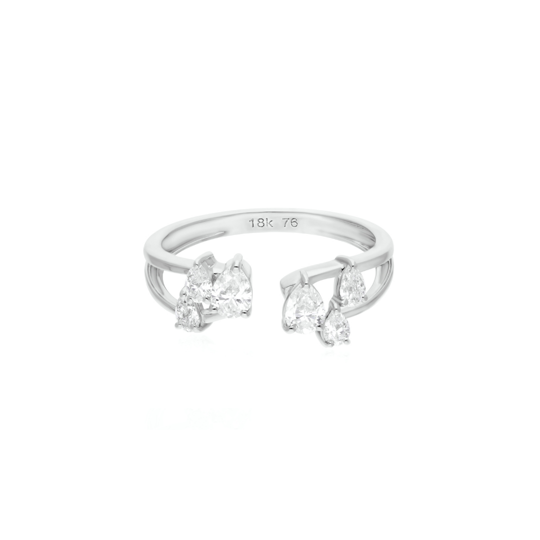 Pear Cut 0.65Ct Natural Diamond Open Cuff Gold Band Ring