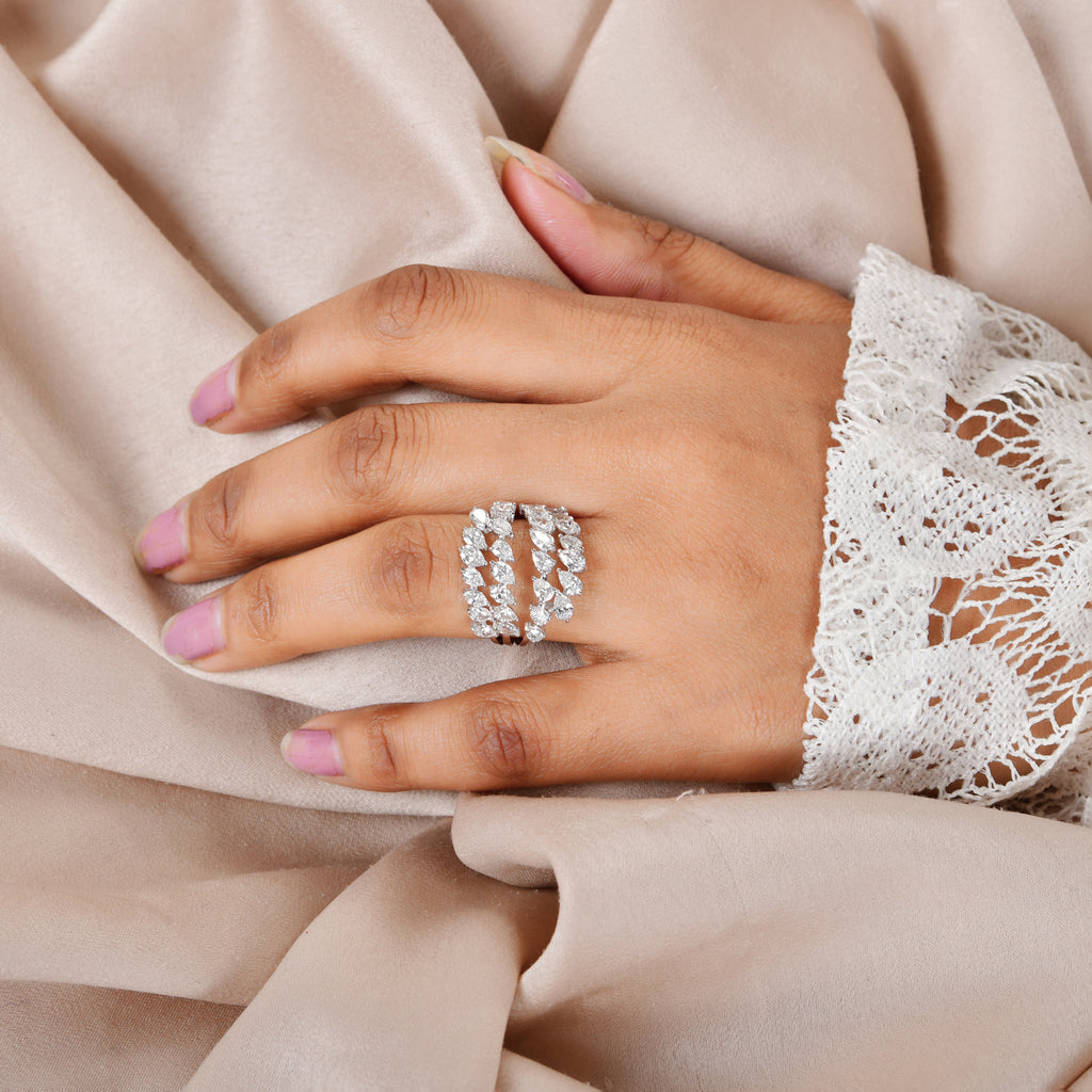 Mixed Cut 2.63Ct Natural Diamond Cluster Anniversary Gold Ring Jewelry