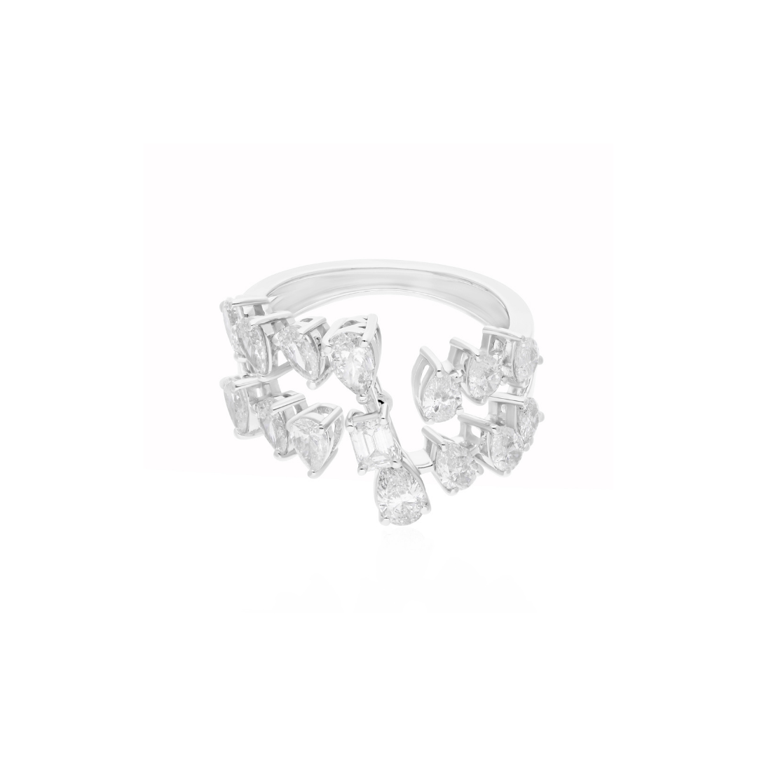 2.18Ct Octagon Pear Cut Natural Diamond Open Engagement Women Gold Ring