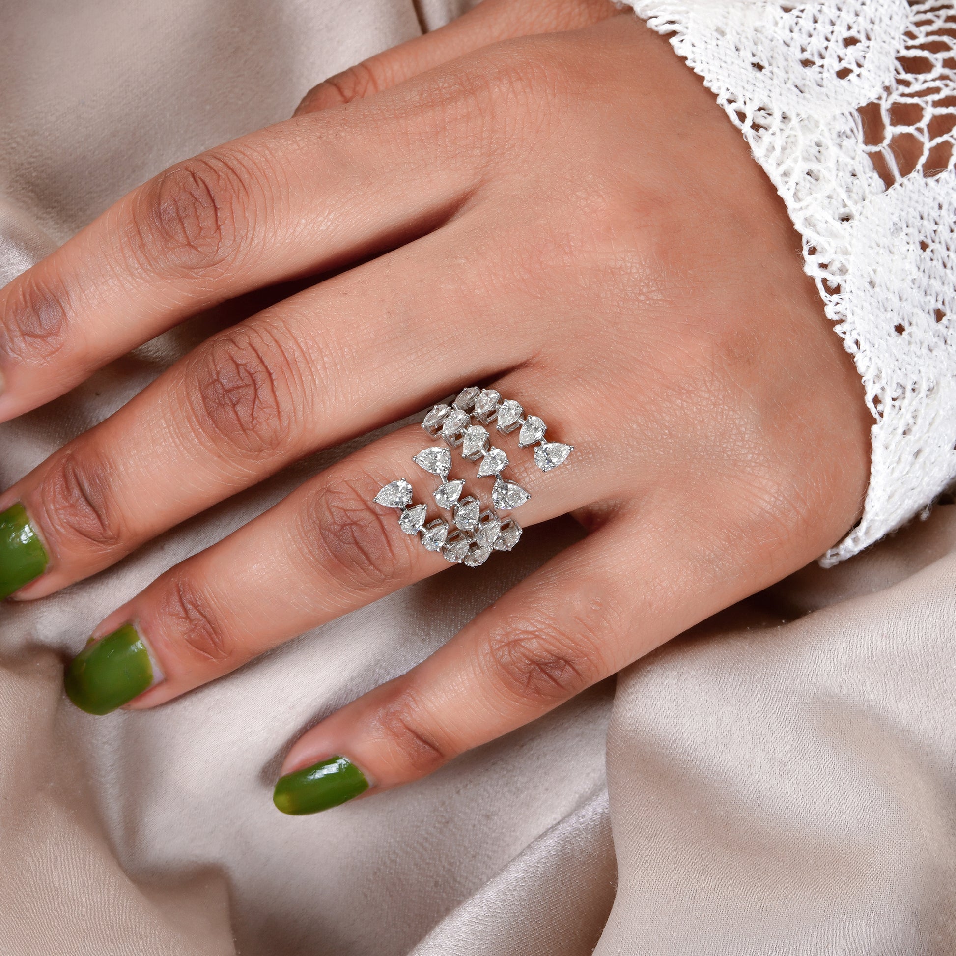 2.27Ct Natural Pear Shape SI/H Diamond Cuff Gold Fine Ring Jewelry