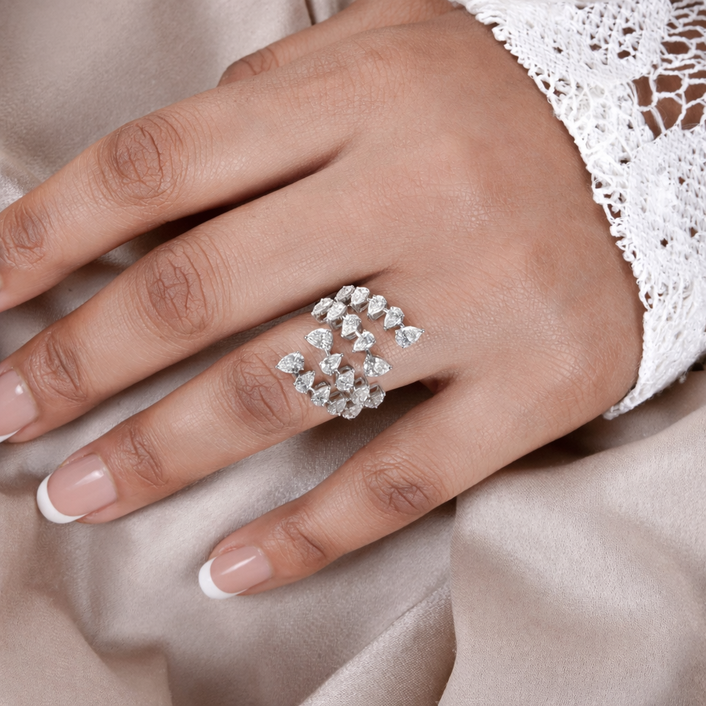 Natural Pear Shape Diamond Wrap Ring in Fine Gold