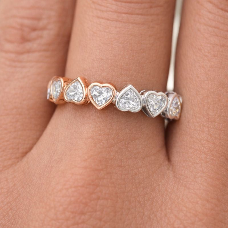 Dual Tone Heart Cut Natural Diamond Eternity Gold Ring