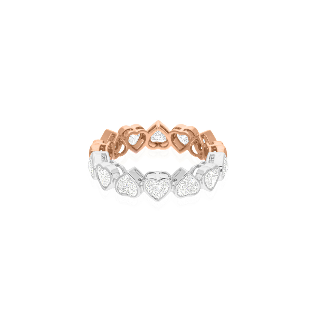 3.39Ct Dual Tone Heart Cut Natural Diamond Eternity Anniversary Gold Ring