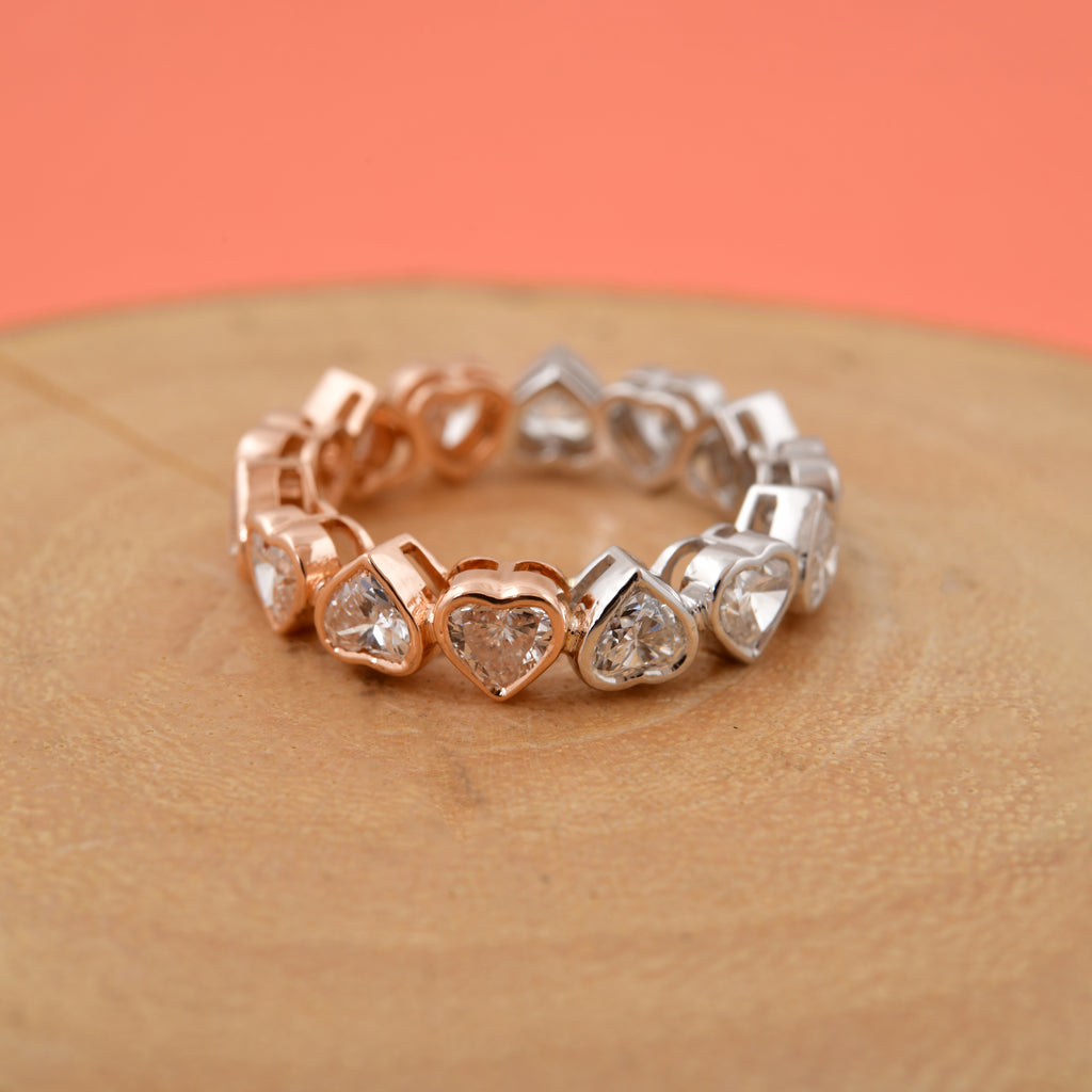 3.39Ct Dual Tone Heart Cut Natural Diamond Eternity Anniversary Gold Ring