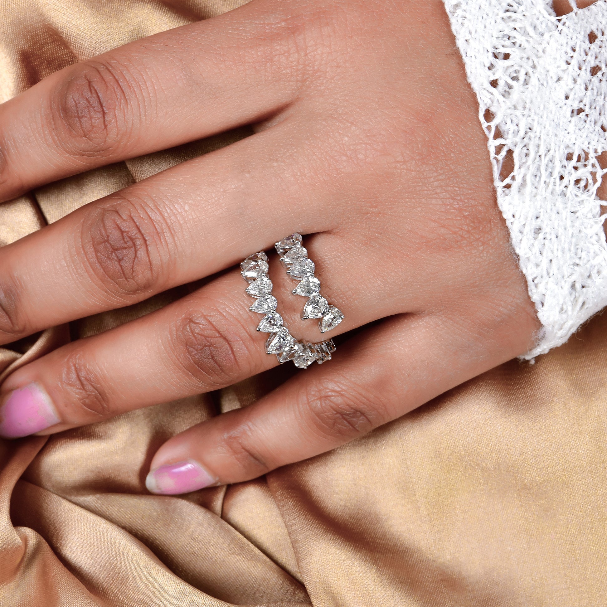 2.55 Carat Natural Pear Cut Diamond Bypass Cuff Fine Gold Ring