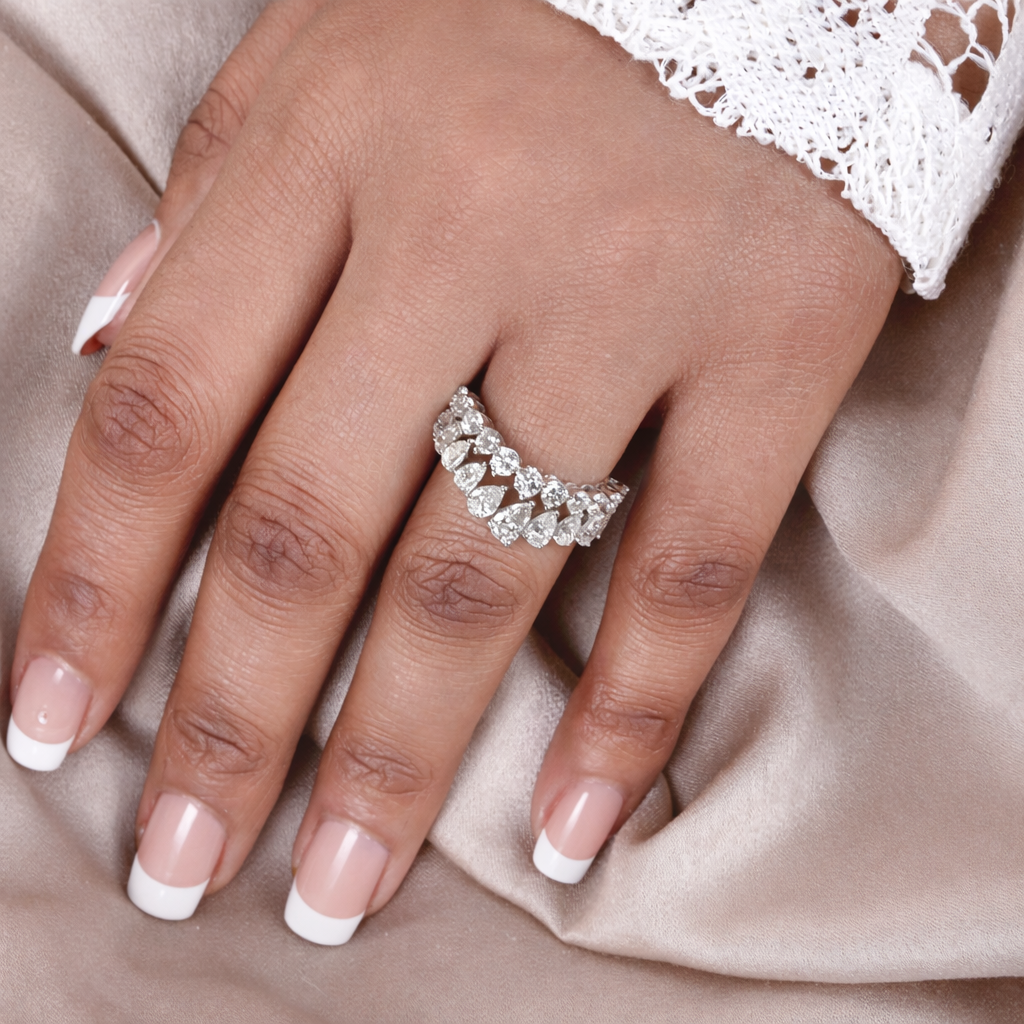 Round Pear Shape Natural Diamond Handmade Gold Ring