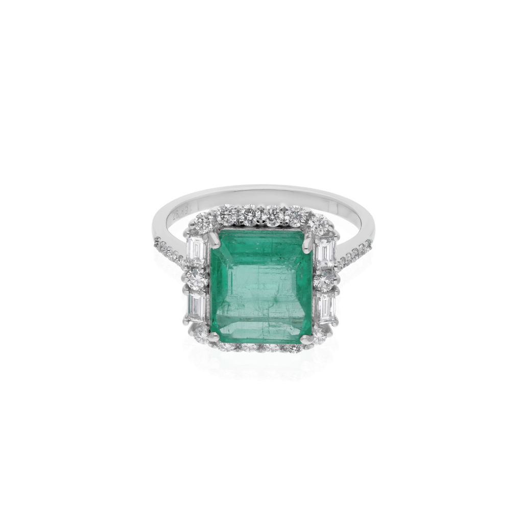 Certified Fine Gold 4.66 Tcw Zambian Emerald Gemstone Diamond Halo Ring