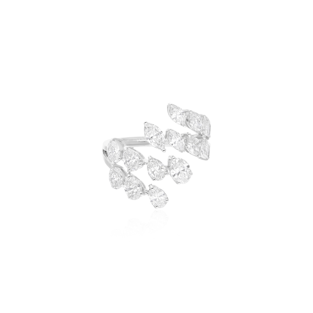 Handcrafted Natural Pear Cut Diamond Cluster Cuff Fine Gold Ring
