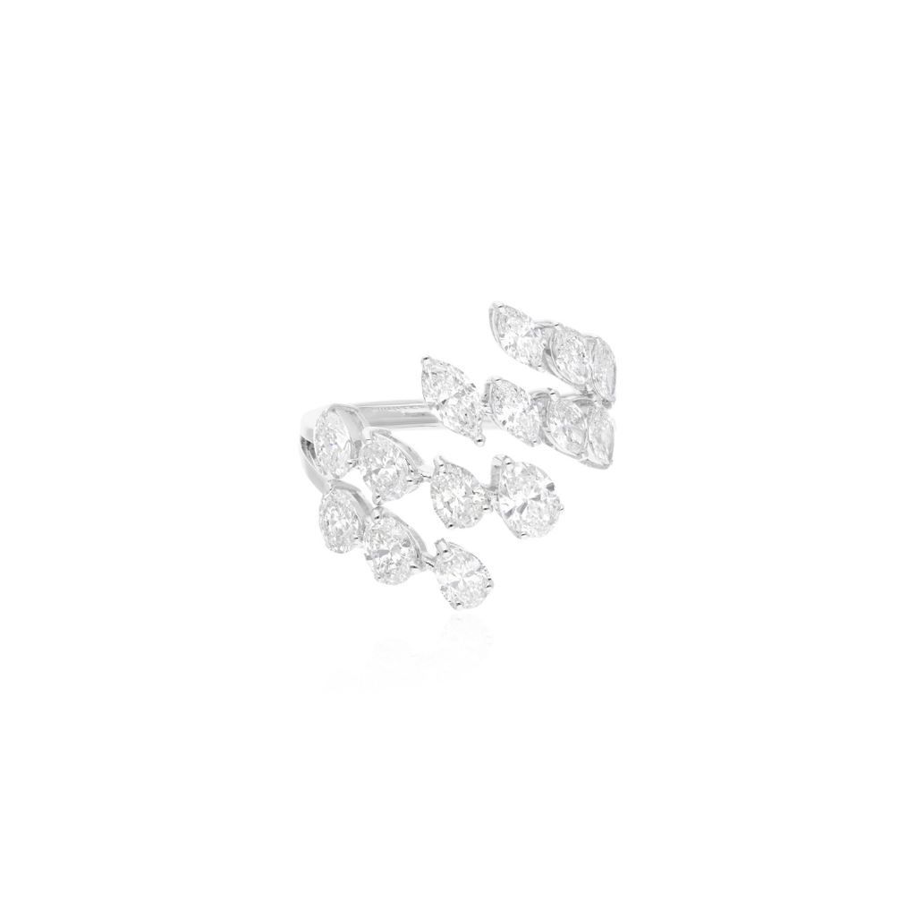 Handcrafted Natural Pear Cut Diamond Cluster Cuff Fine Gold Ring