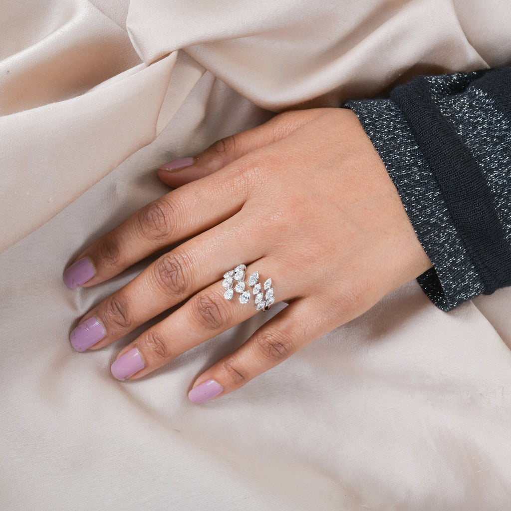 Handcrafted Natural Pear Cut Diamond Cluster Cuff Fine Gold Ring