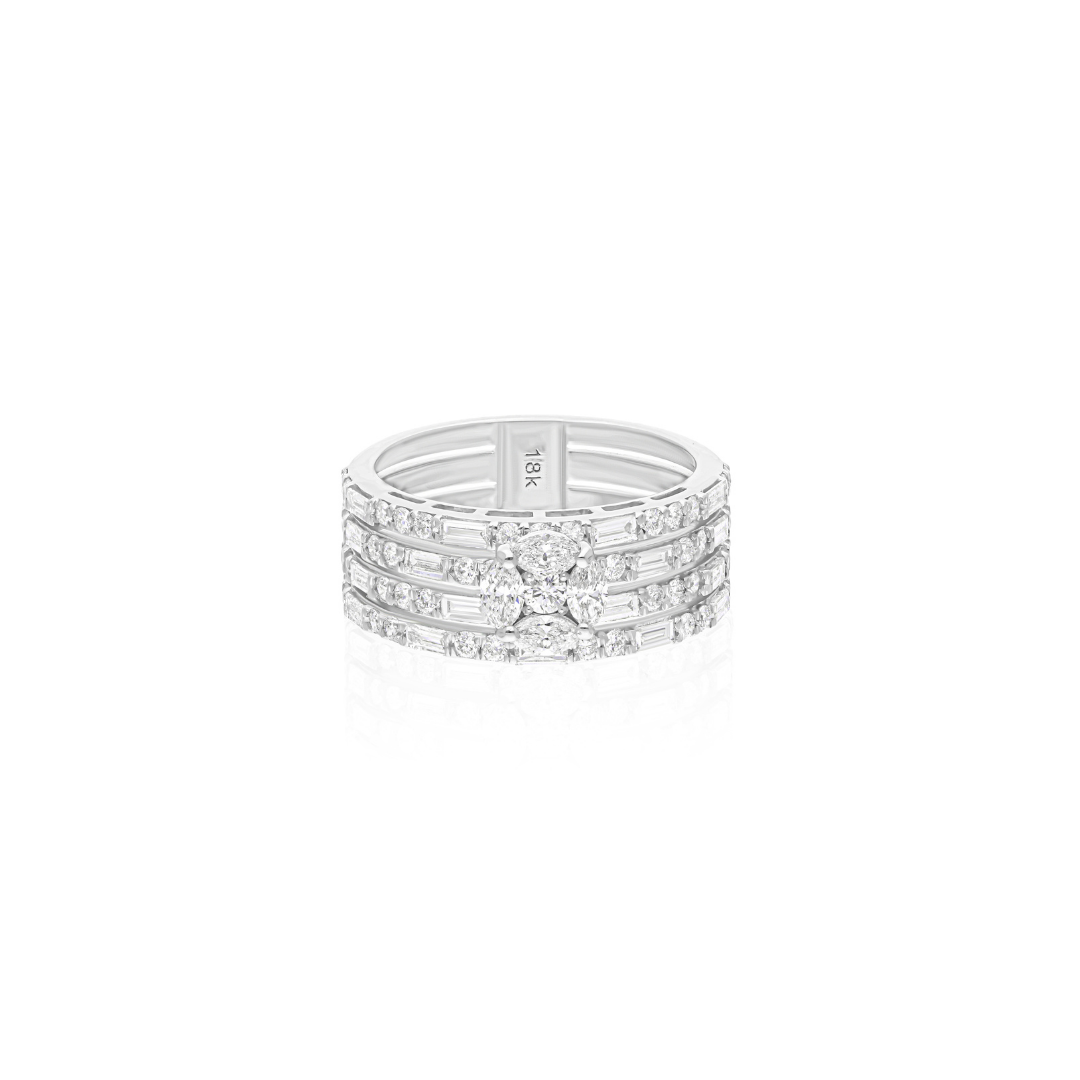 Statement Fine Gold Multi Row Natural Diamond Wedding Ring
