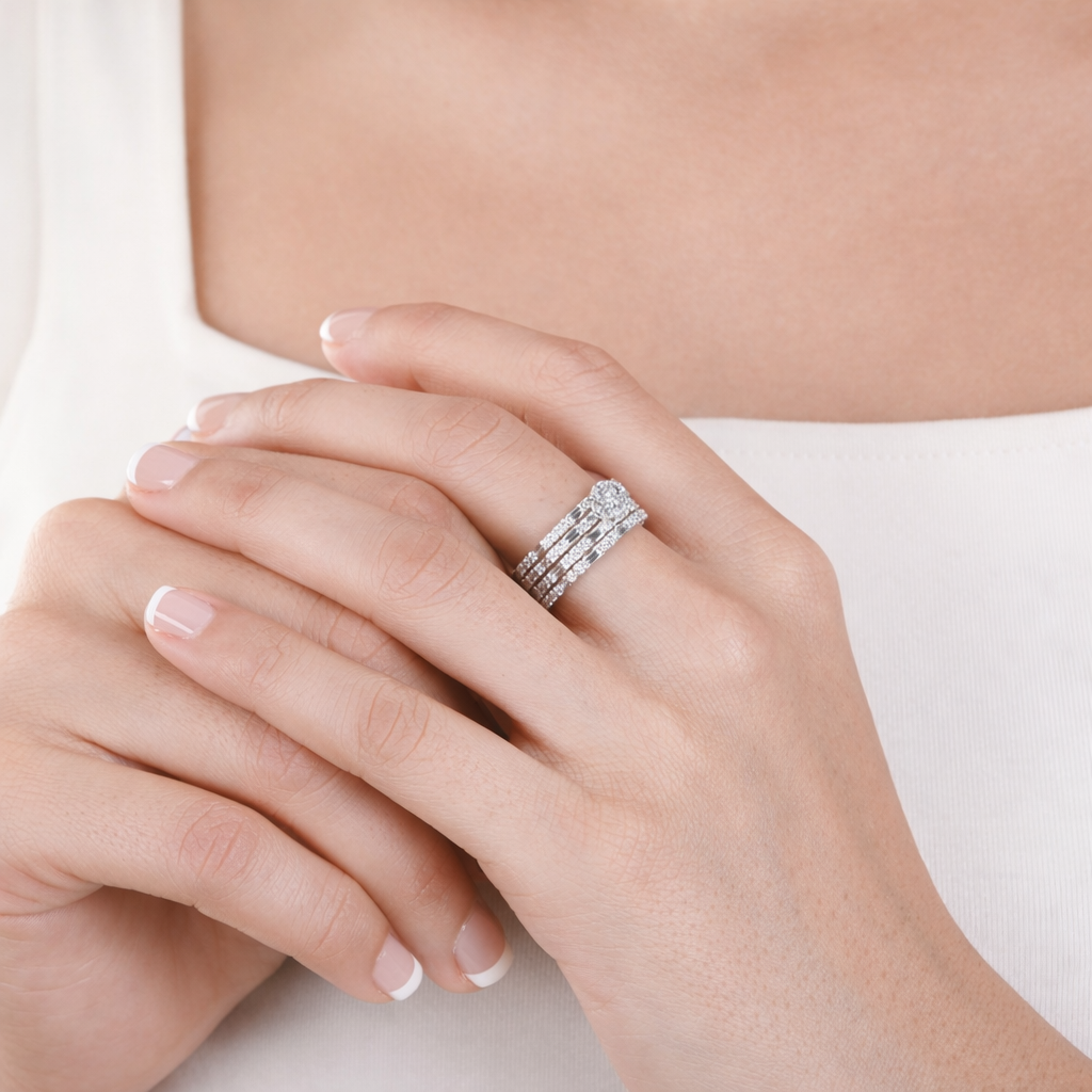 Statement Multi Row Natural Diamond Wedding Band Ring