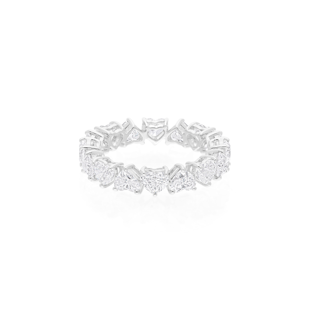 3.91 Carat Natural HI Color SI Clarity Heart Diamond Eternity Band Ring in Fine Gold
