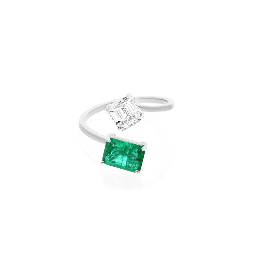 2.56Ct Natural SI/HI Diamond & Zambian Emerald Bypass Wrap Gold Ring