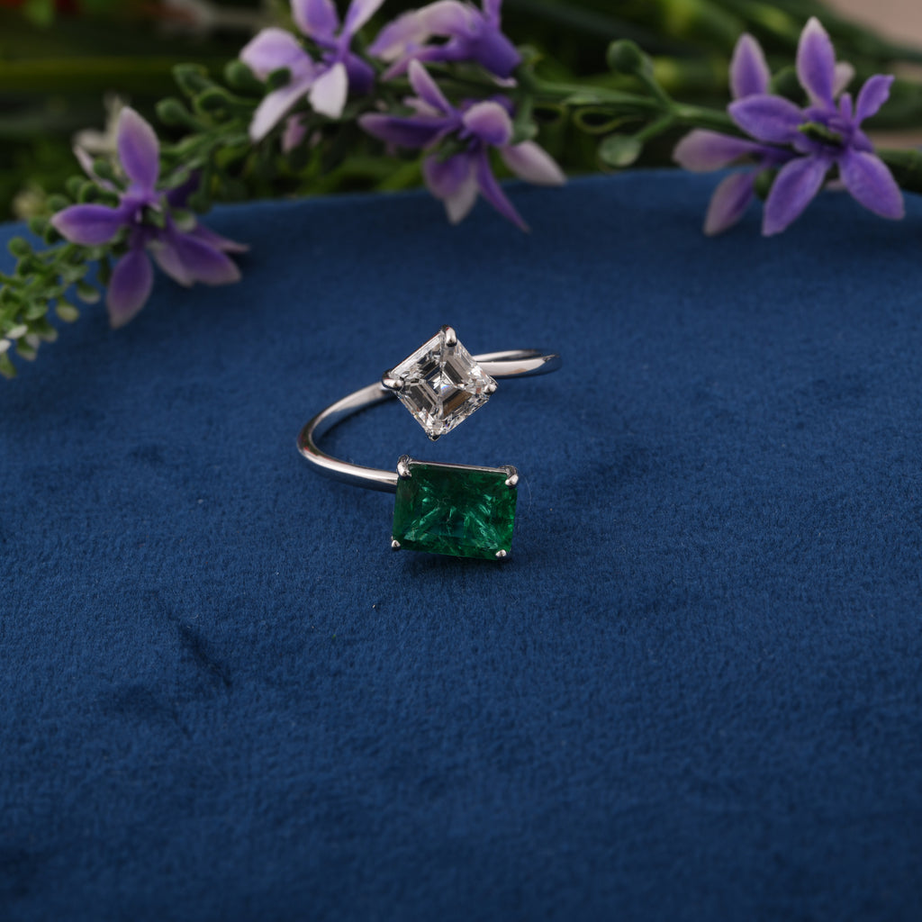 2.56Ct Natural SI/HI Diamond & Zambian Emerald Bypass Wrap Gold Ring