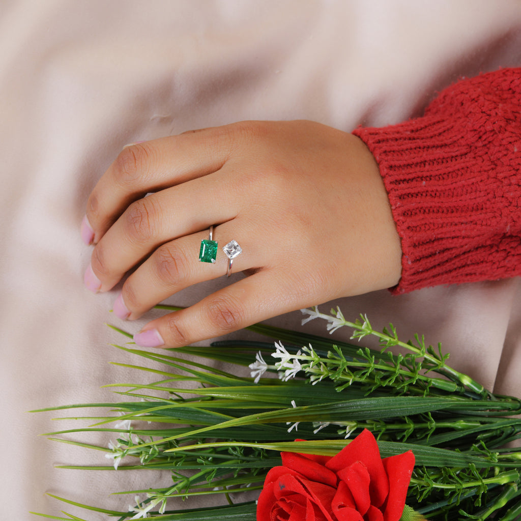 2.56Ct Natural SI/HI Diamond & Zambian Emerald Bypass Wrap Gold Ring