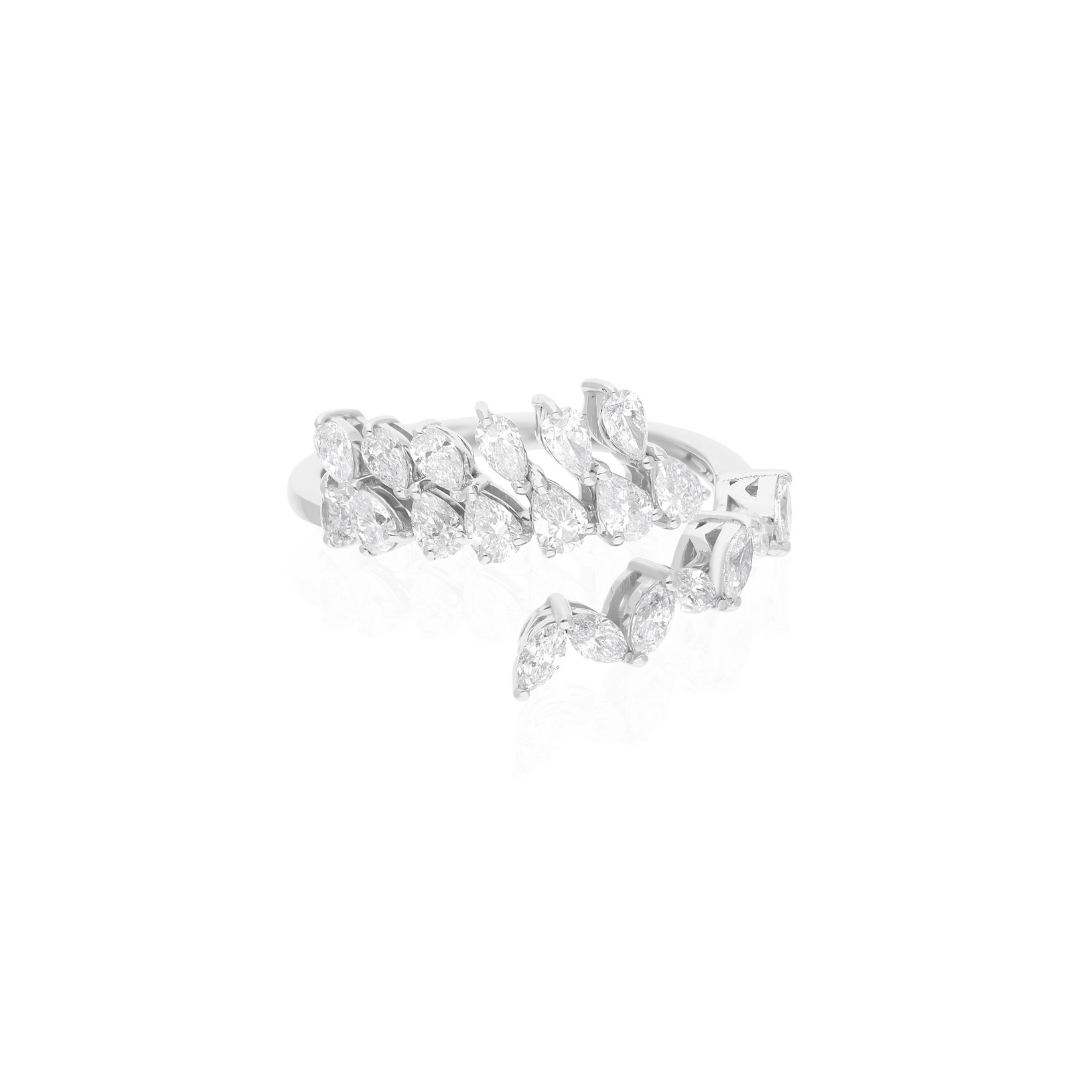 1.05Ct Natural SI/HI Pear & Marquise Diamond Cuff Solid Gold Ring Jewelry