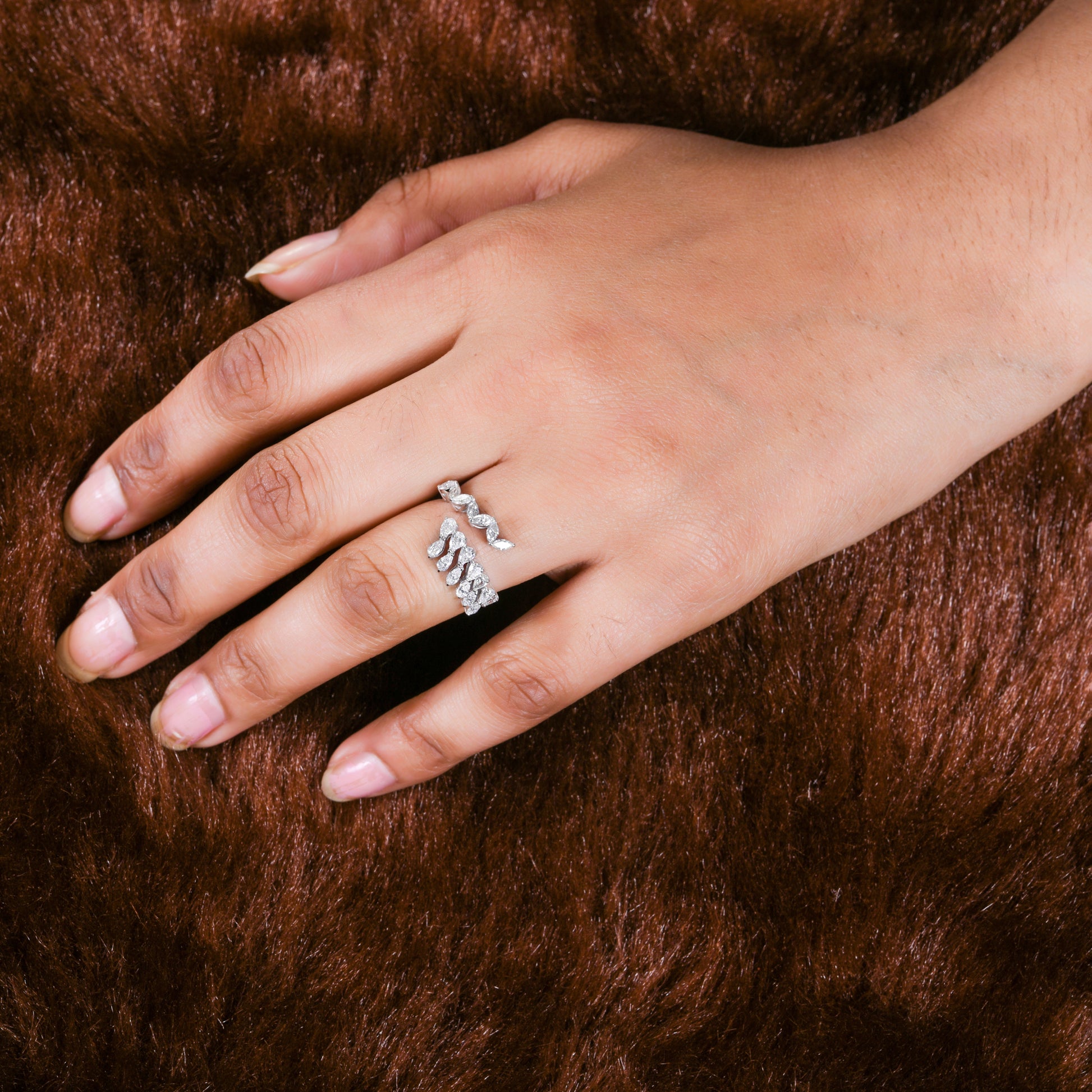 1.05Ct Natural SI/HI Pear & Marquise Diamond Cuff Solid Gold Ring Jewelry