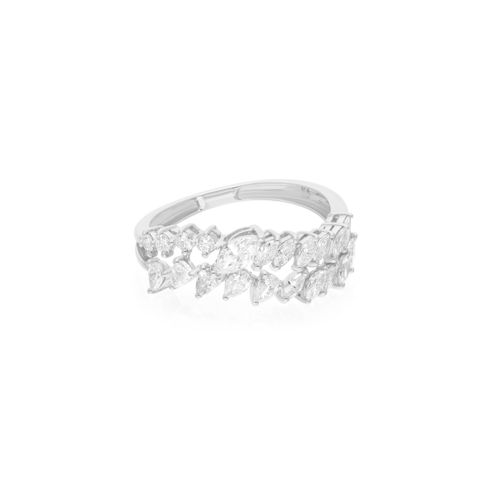 0.96Ct SI/HI Marquise & Pear Round Diamond Gold Proposal Ring